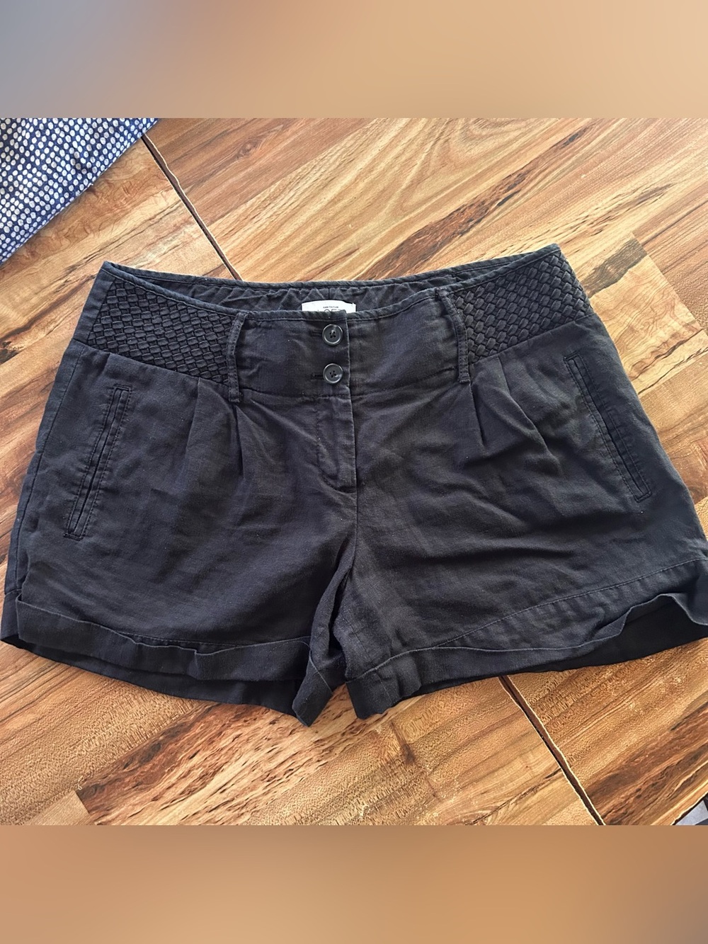 LOFT Black High-Waist Woven Band Linen Shorts Size 10 Casual Vacation